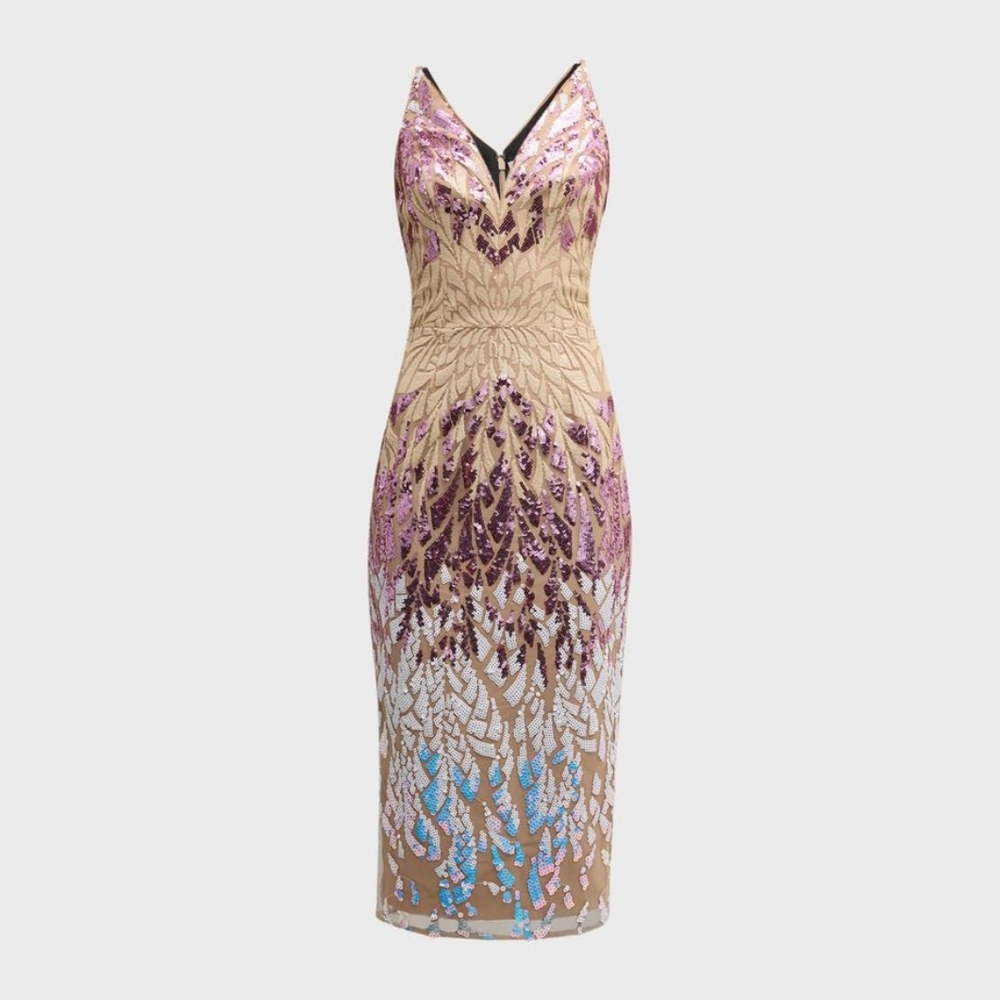 Dress The Population Black Label Lyla Sequined Midi Dress Size M Sleeveless